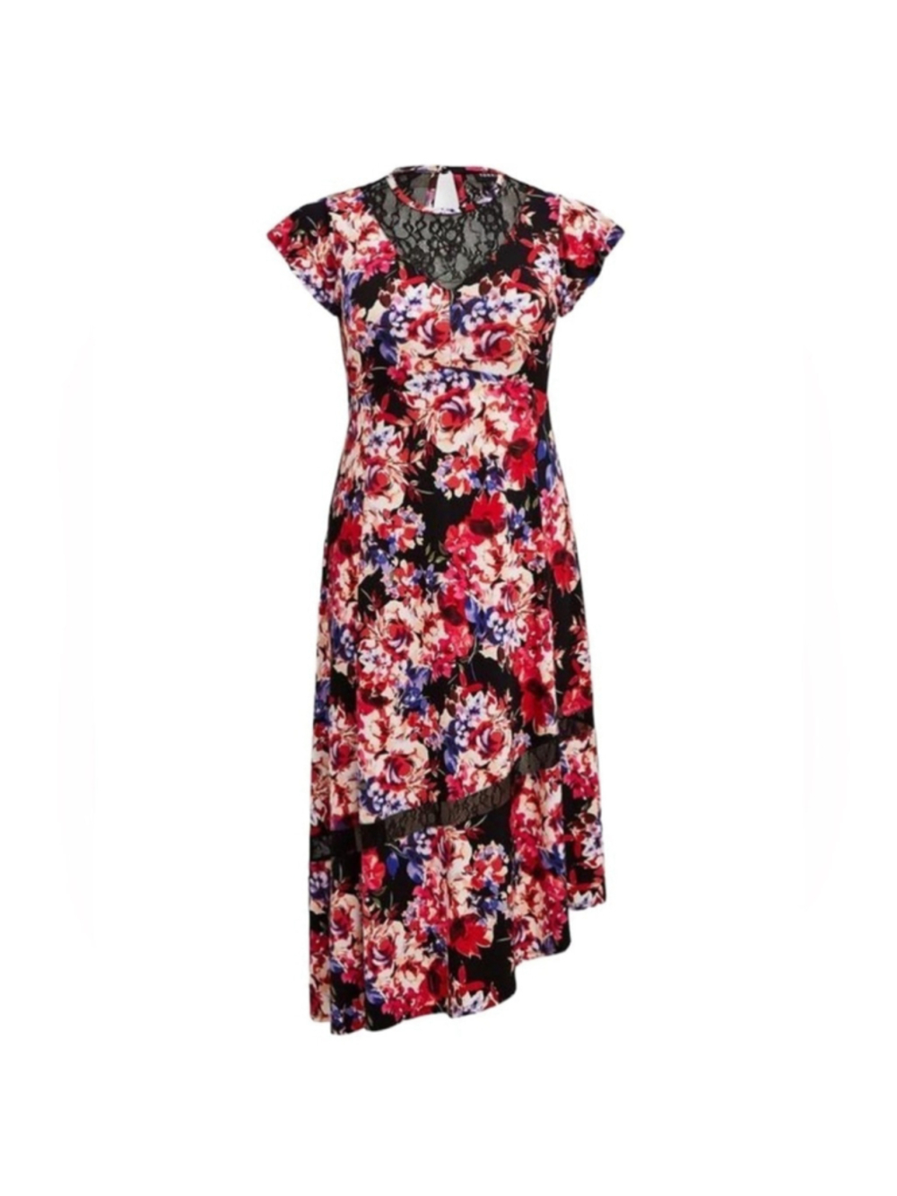 Torrid Midi Studio Knit Fit & Flare Black Floral Asymmetrical Dress Size 1X - Picture 2 of 14
